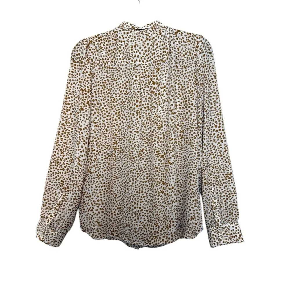 J.Crew Leopard Print Tie Neck Blouse Top Long Sleeve Cream Brown M